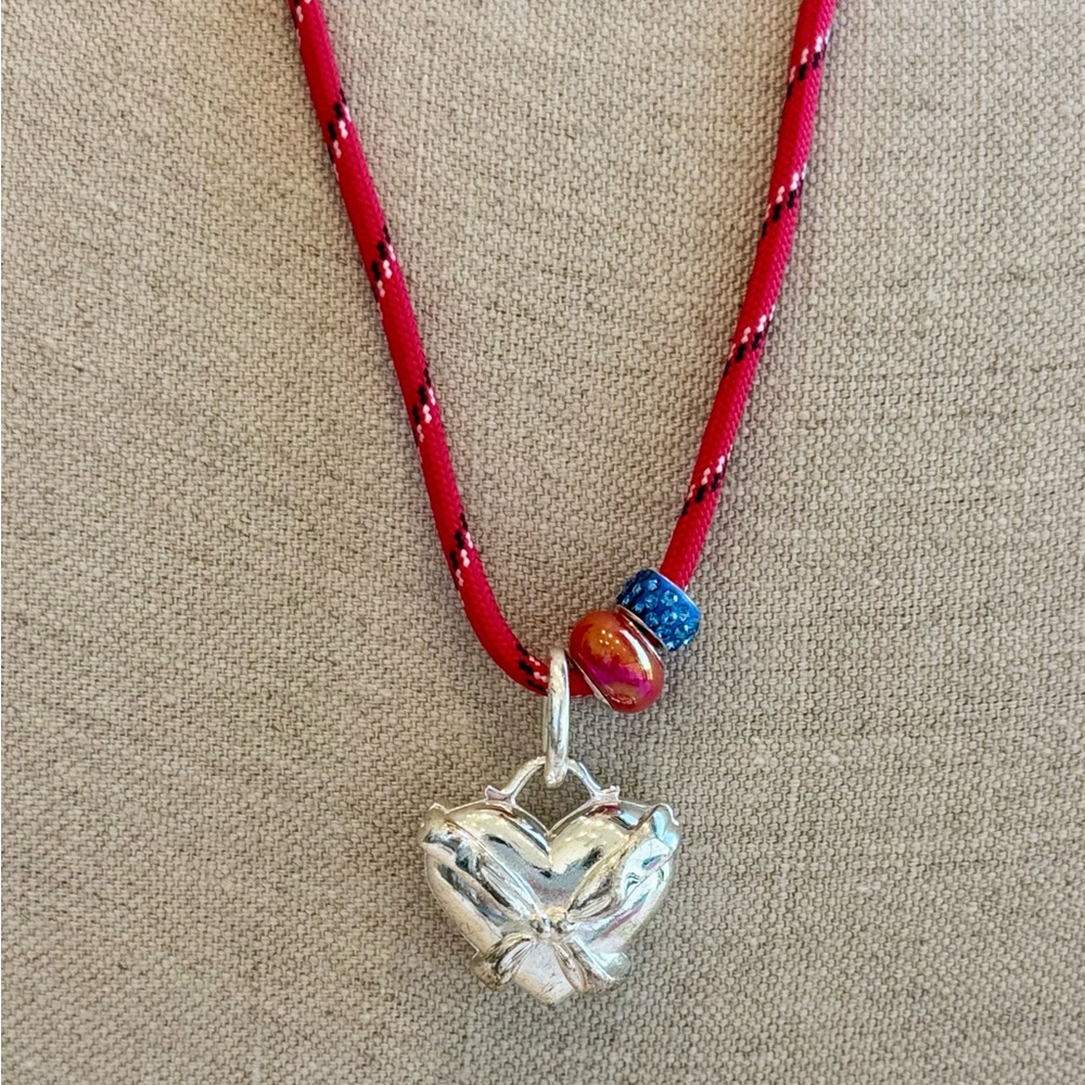 NWT Red Cord Necklace with Silver Heart Pendant